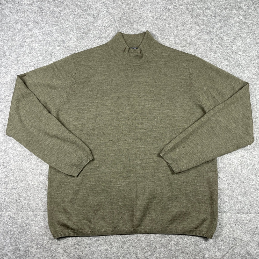 Brooks Brothers Sweater Mens XL Olive Green Merino Wool Mock Neck 346 Pullover